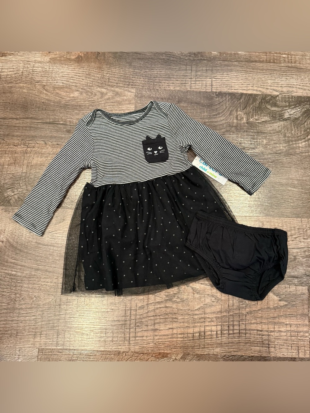 NWT Carters Baby Girl Halloween Black Cat Striped Dress 12 Months Tulle Skirt